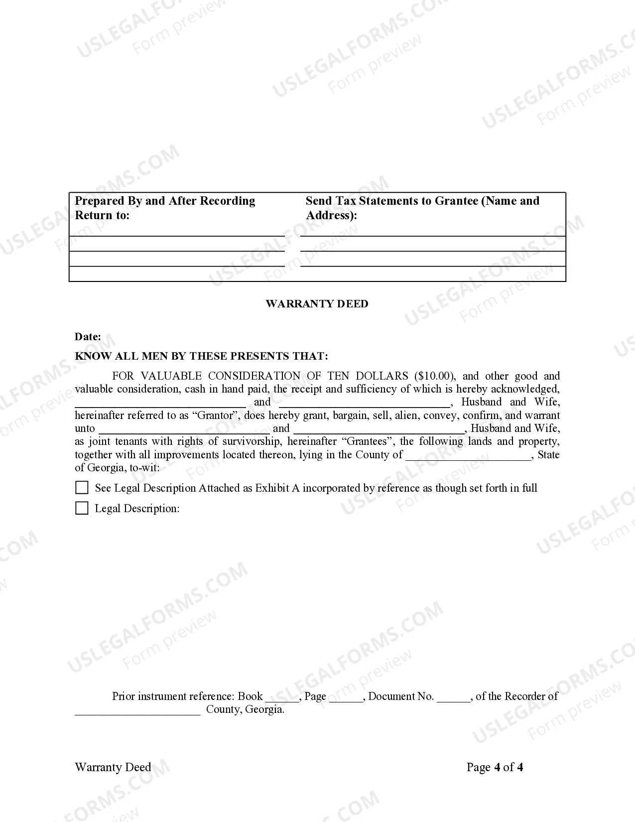 Preview Warranty Deed for Husband and Wife Converting Property from Tenants in Common to Joint Tenancy