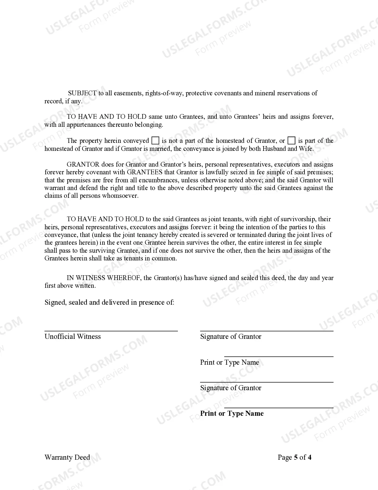 Preview Warranty Deed for Husband and Wife Converting Property from Tenants in Common to Joint Tenancy