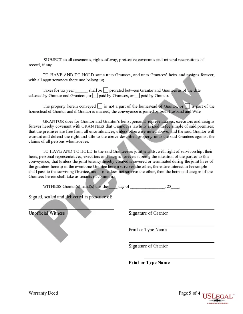 Preview Warranty Deed for Separate or Joint Property to Joint Tenancy