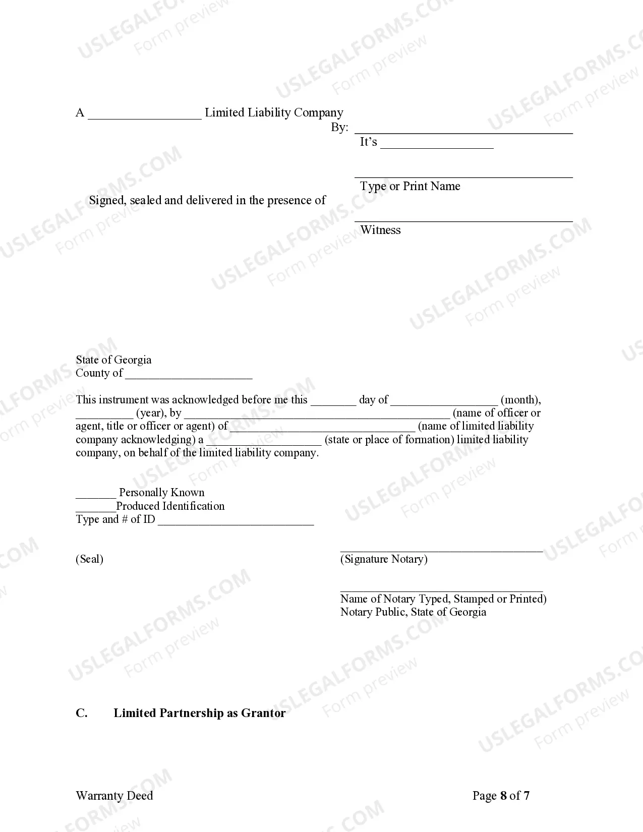 Preview Warranty Deed from Limited Partnership or LLC is the Grantor, or Grantee