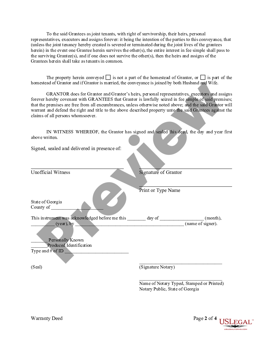 Georgia Warranty Deed For Three Individuals To Husband And Wife As Joint Tenants With The Right 3672