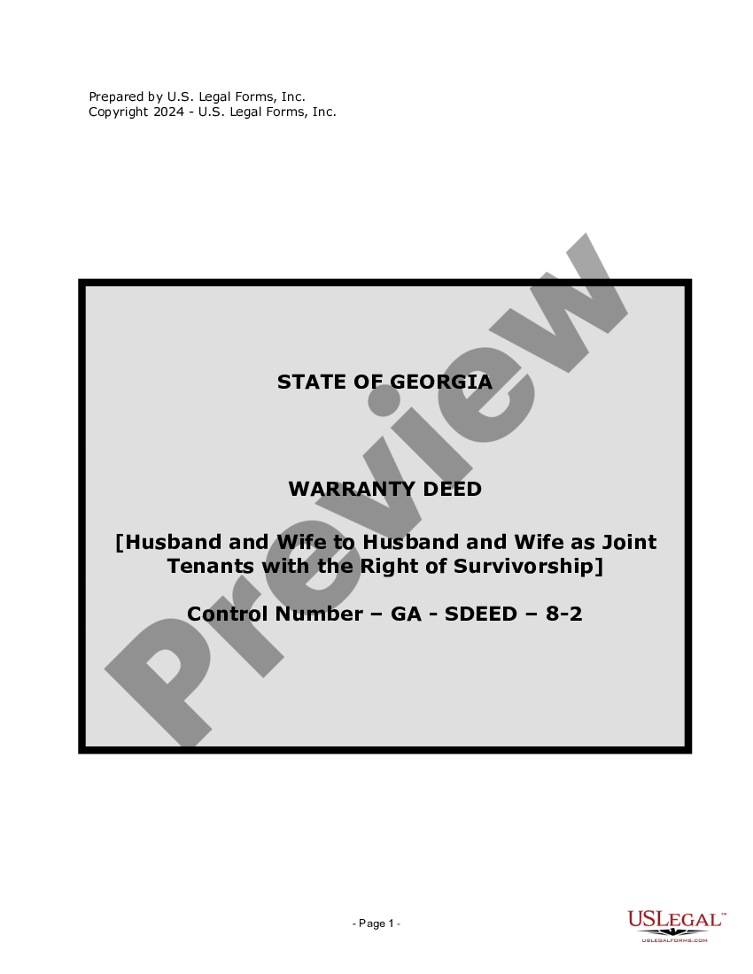 Georgia Warranty Deed For Husband And Wife To Husband And Wife As Joint Tenants With Rights Of 