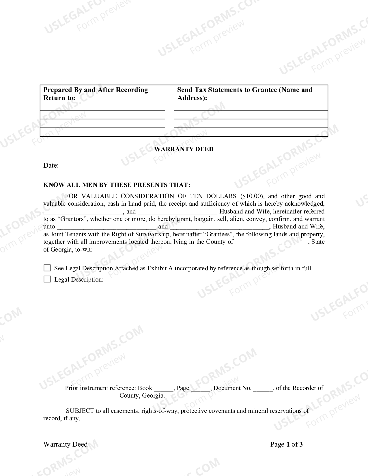 South Fulton Warranty Deed for Husband and Wife to Husband and