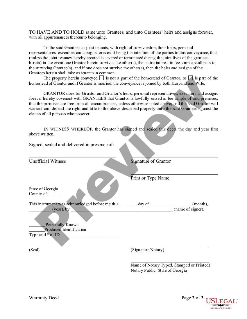 South Fulton Georgia Warranty Deed For Husband And Wife To Husband And Wife As Joint Tenants 8251