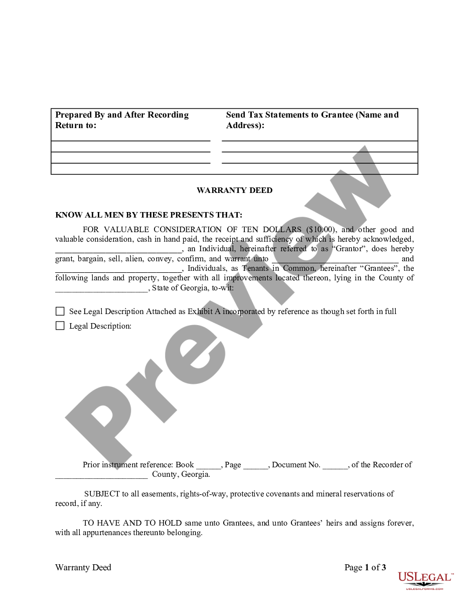 page 2 Warranty Deed from Individual to Individuals as Tenants in Common preview