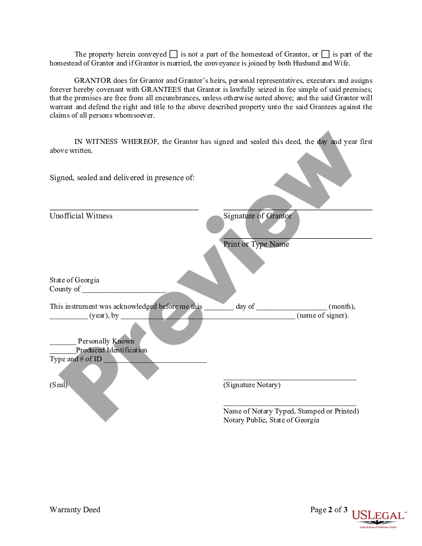 Georgia Warranty Deed from Individual to Individuals as Tenants in ...