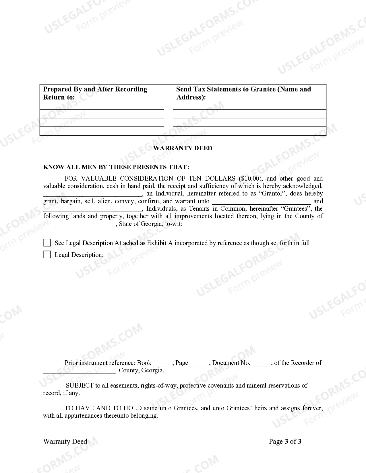 Preview Warranty Deed from Individual to Individuals as Tenants in Common