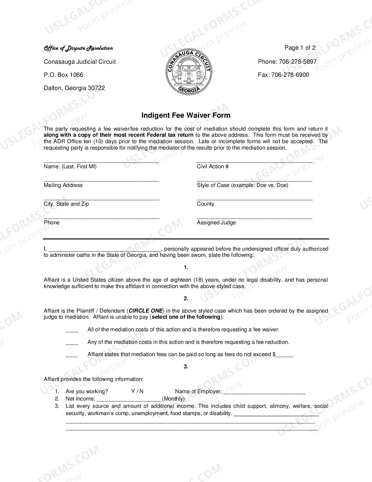 Preview Indigent Fee Waiver