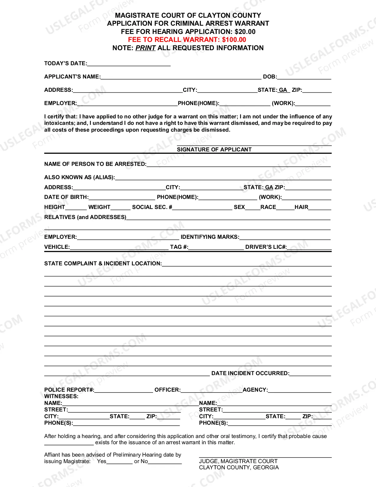 Preview Application For Criminal Arrest Warrant