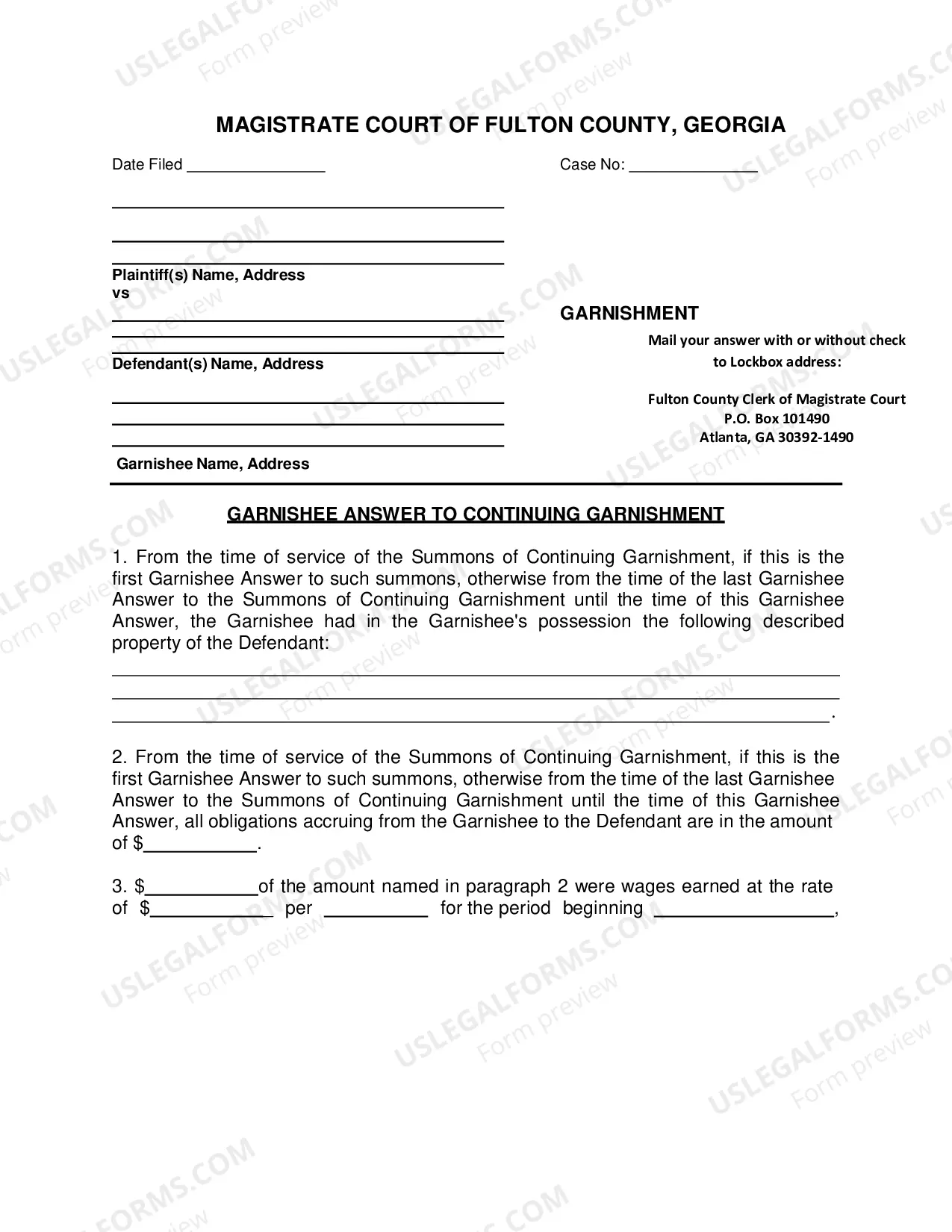 Preview Packet for Continuing Garnishment