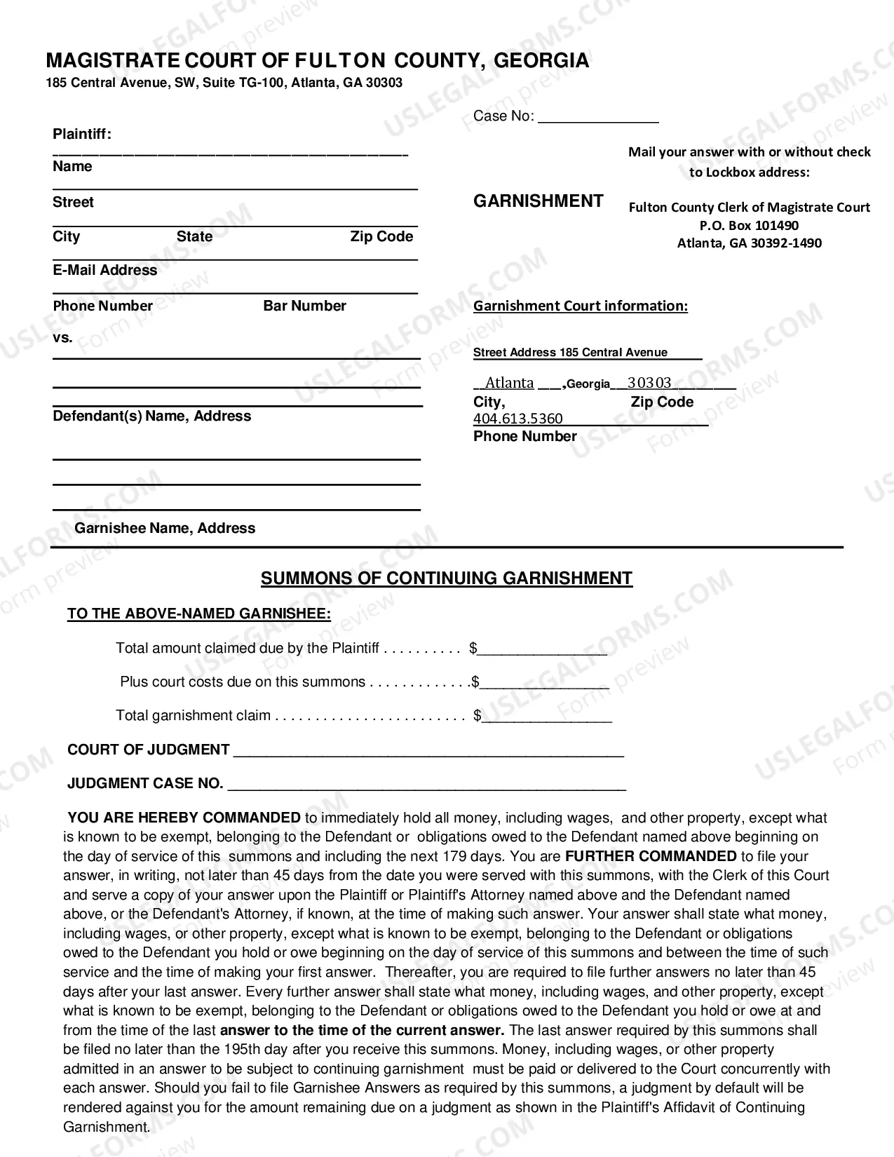 Preview Packet for Continuing Garnishment