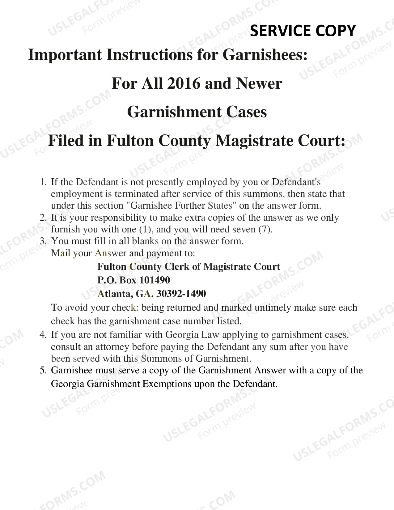 Preview Packet for Continuing Garnishment