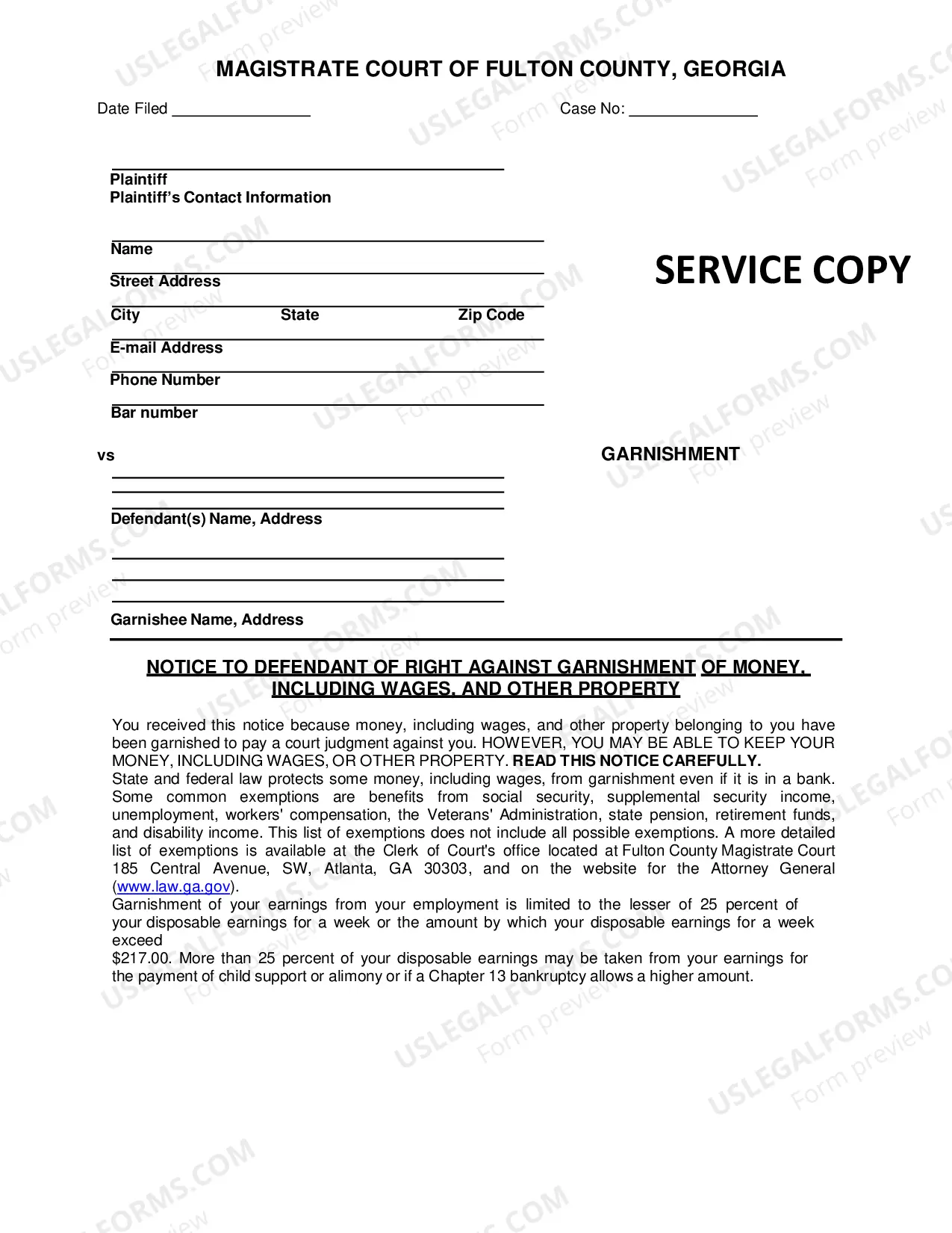 Preview Packet for Continuing Garnishment