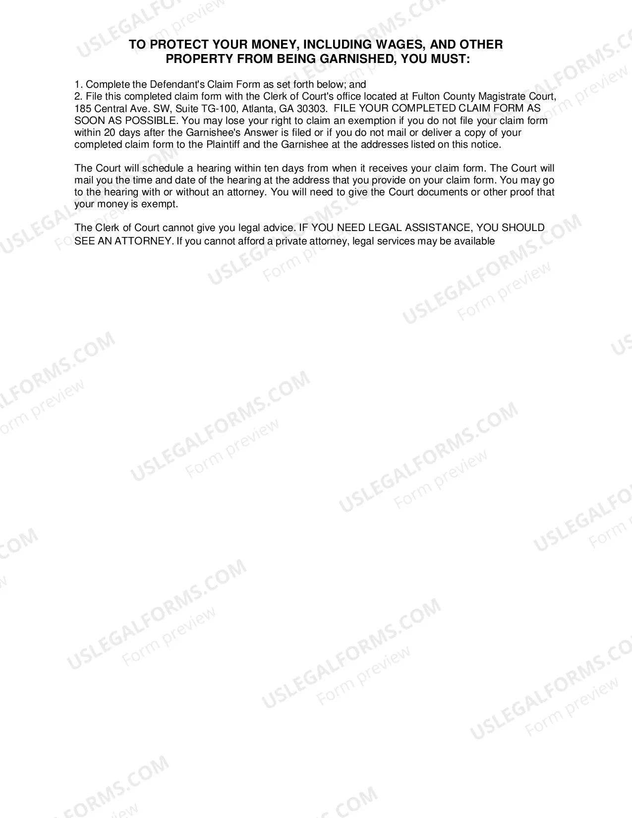 Preview Packet for Continuing Garnishment