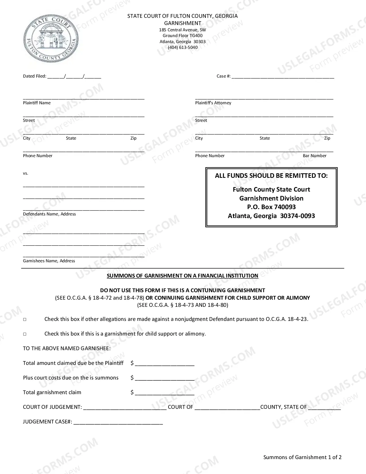 Preview Affidavit Of Garnishment