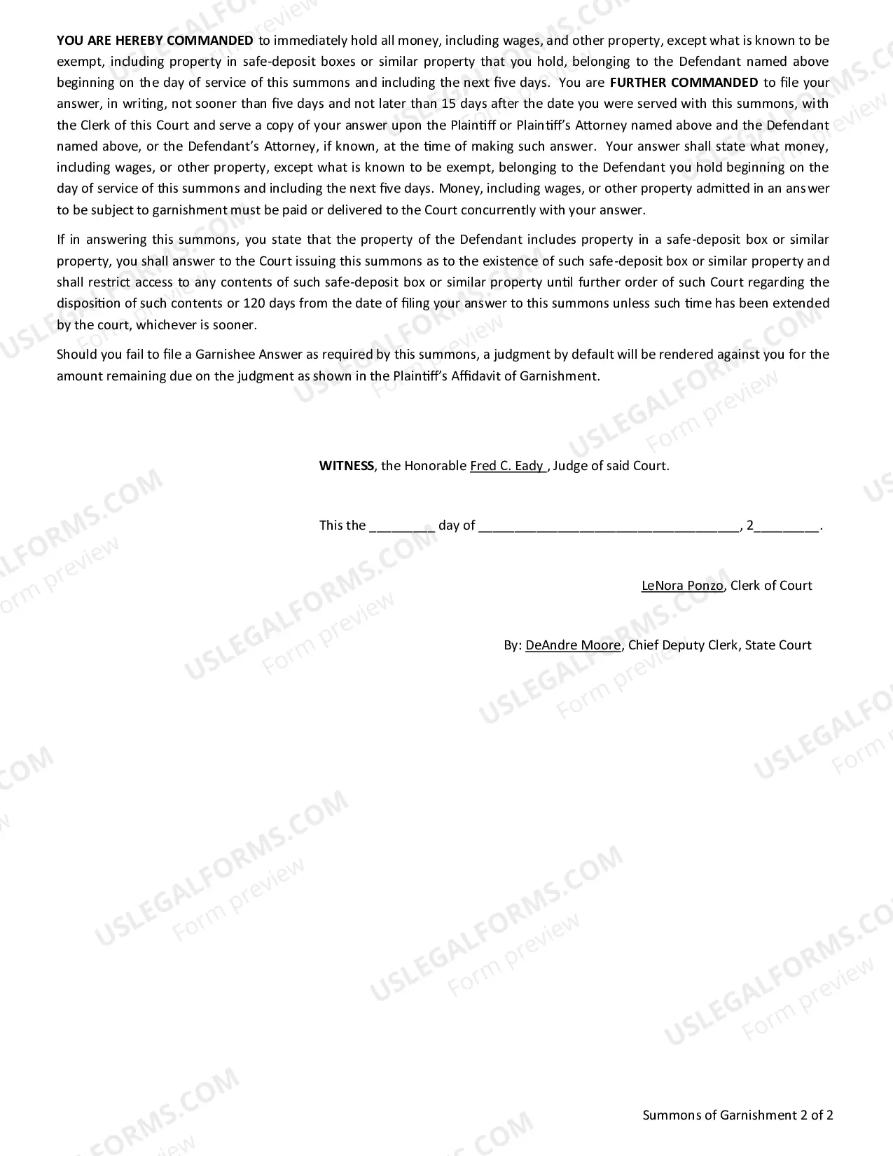 Preview Affidavit Of Garnishment