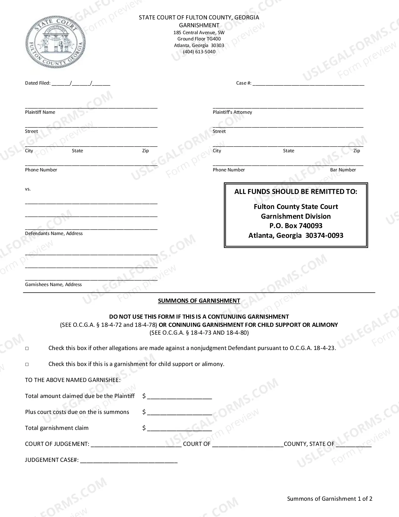 Preview Affidavit Of Garnishment