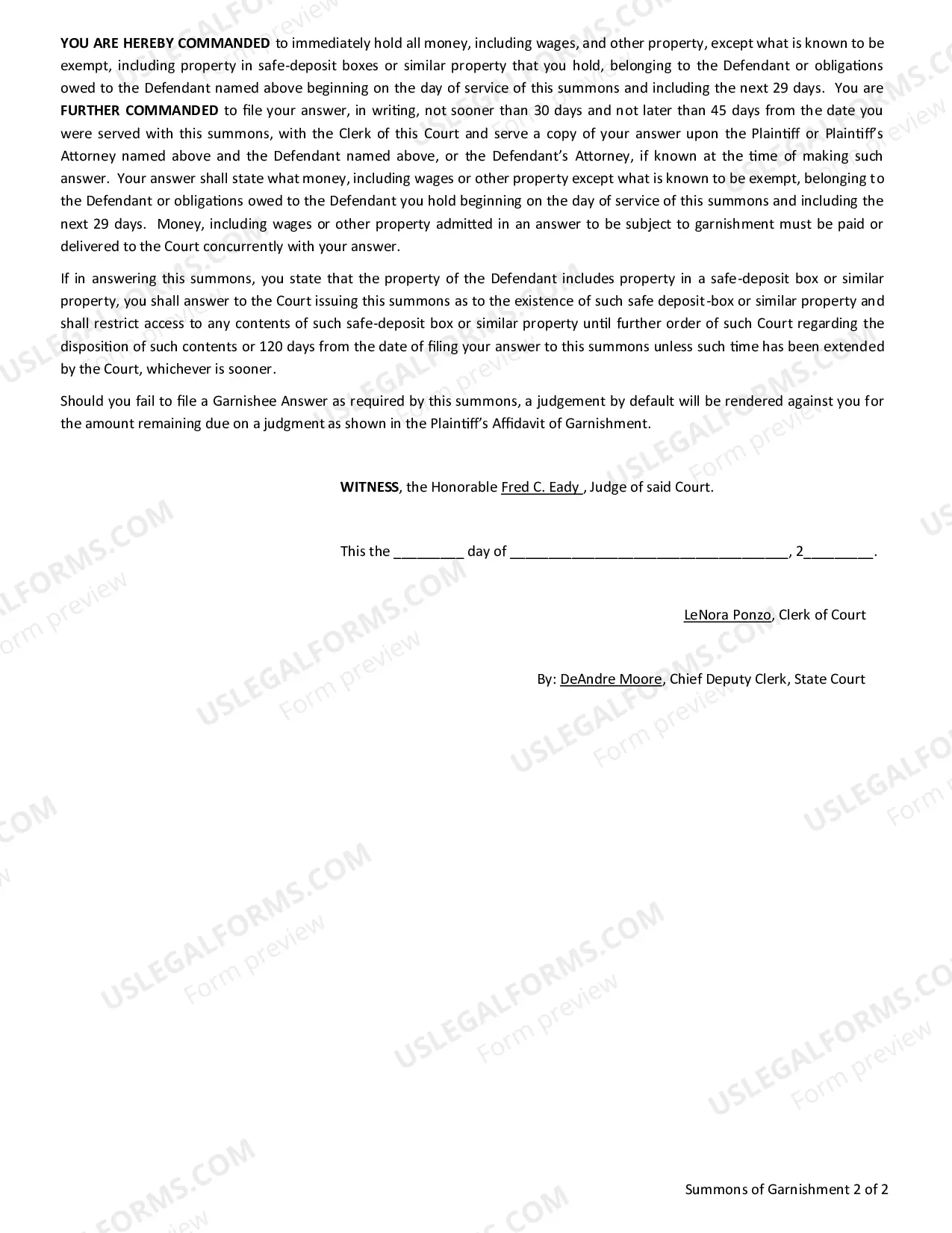 Preview Affidavit Of Garnishment