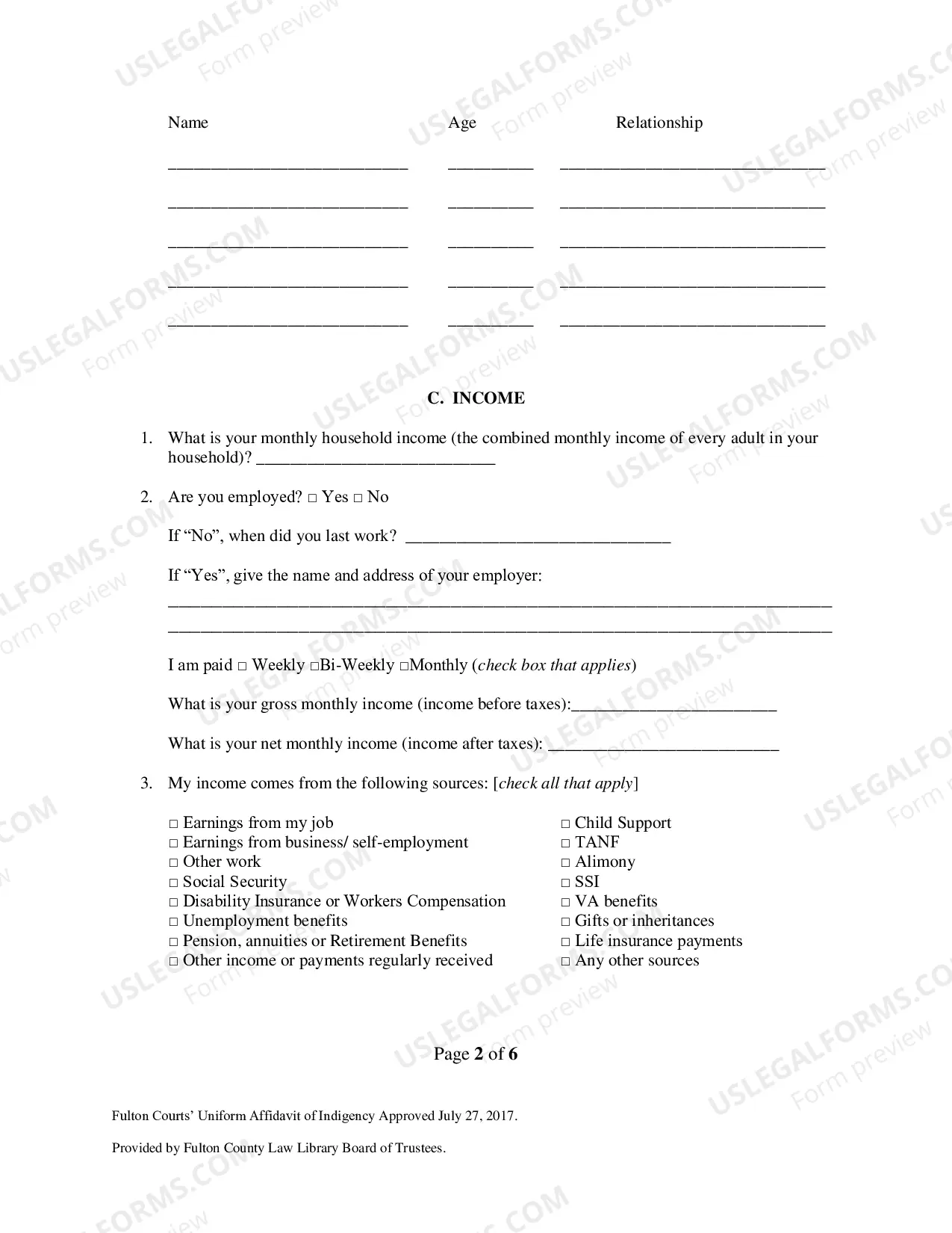 Preview Affidavit Of Indigency