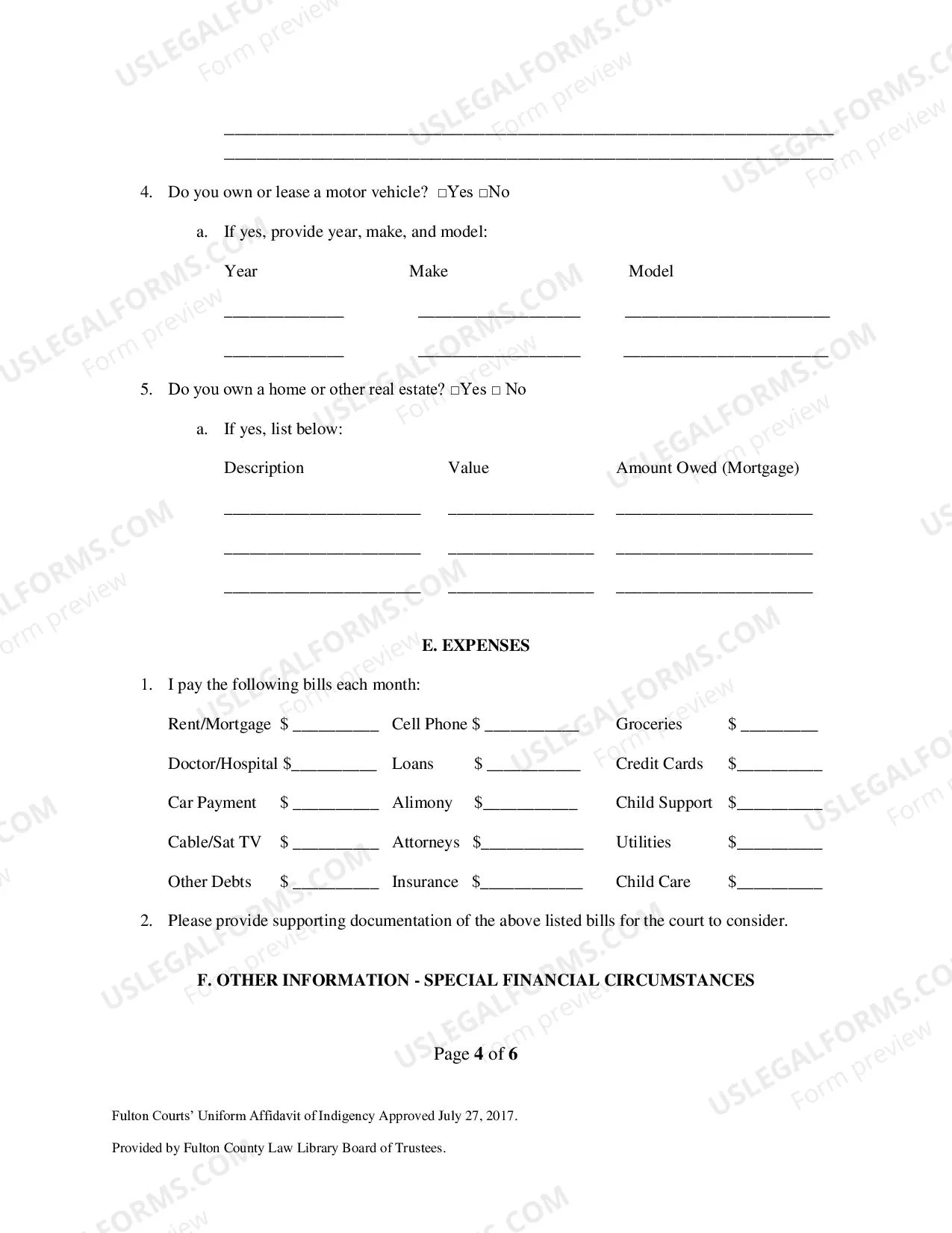 Preview Affidavit Of Indigency