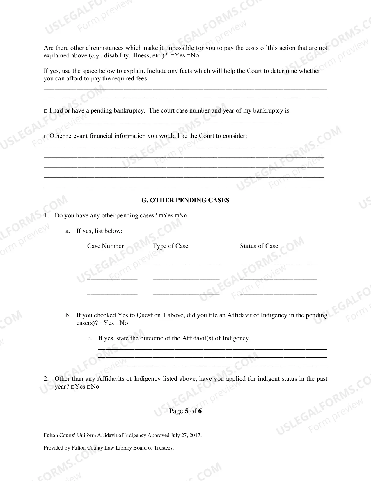Preview Affidavit Of Indigency
