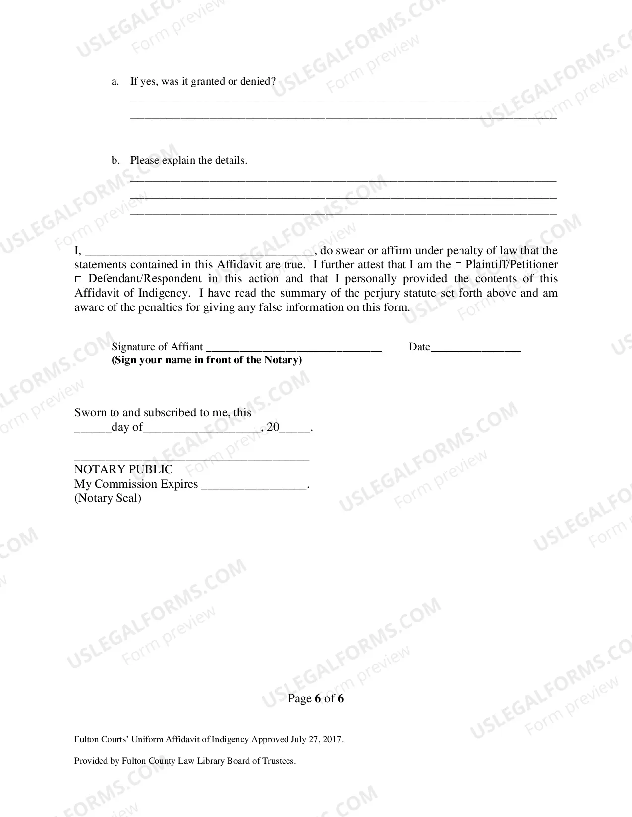 Preview Affidavit Of Indigency