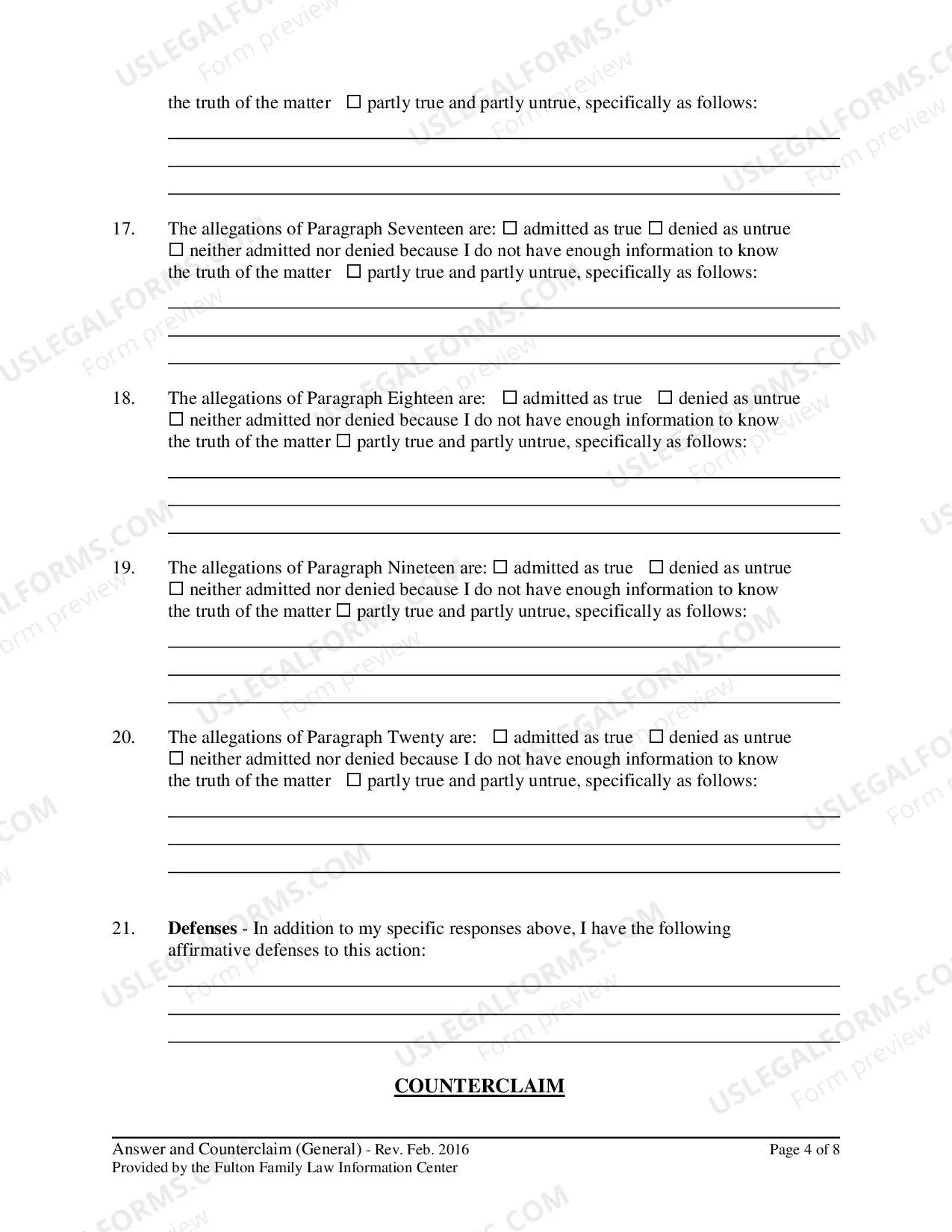 Preview Answer And Counterclaim, Verification and Certificate of Service