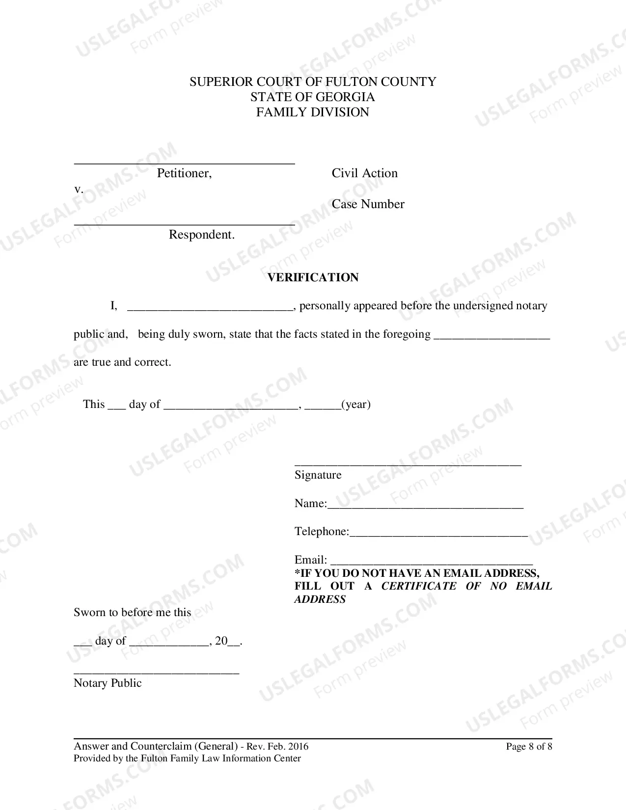 Preview Answer And Counterclaim, Verification and Certificate of Service
