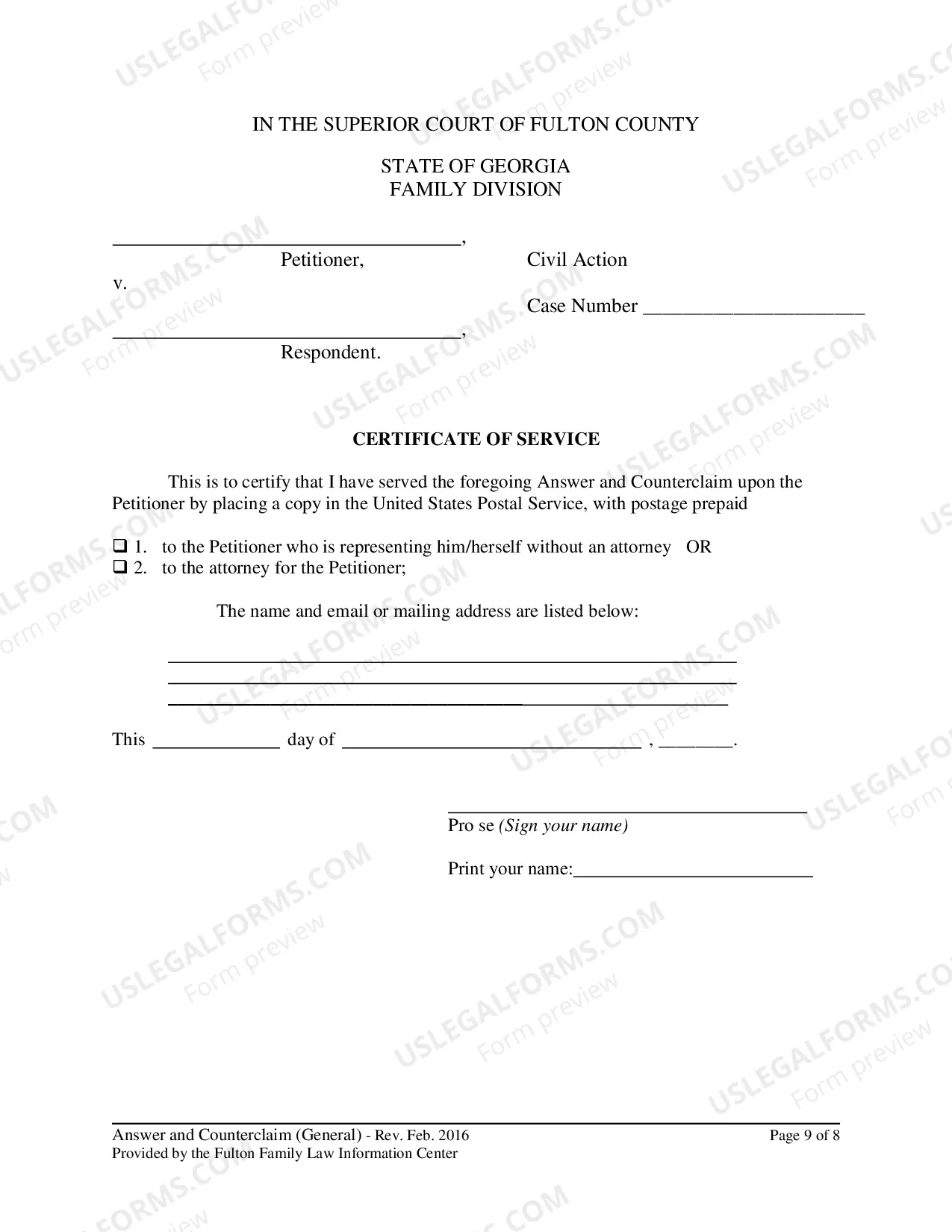 Preview Answer And Counterclaim, Verification and Certificate of Service