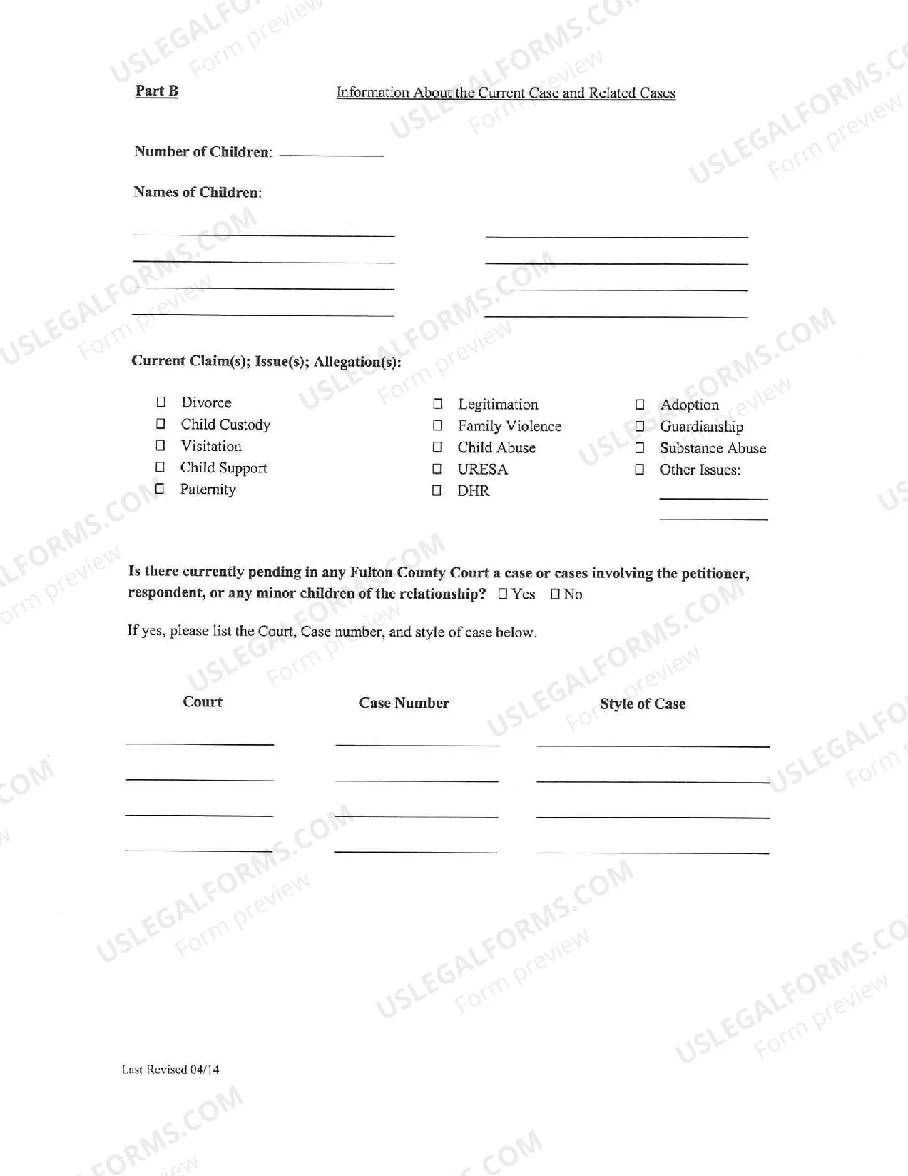 Preview Domestic Intake Worksheet