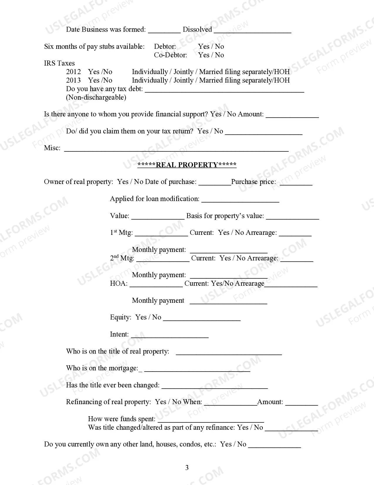 Preview Bankruptcy Intake Questionnaire