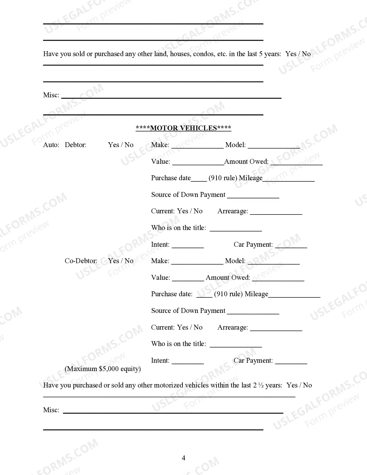 Preview Bankruptcy Intake Questionnaire