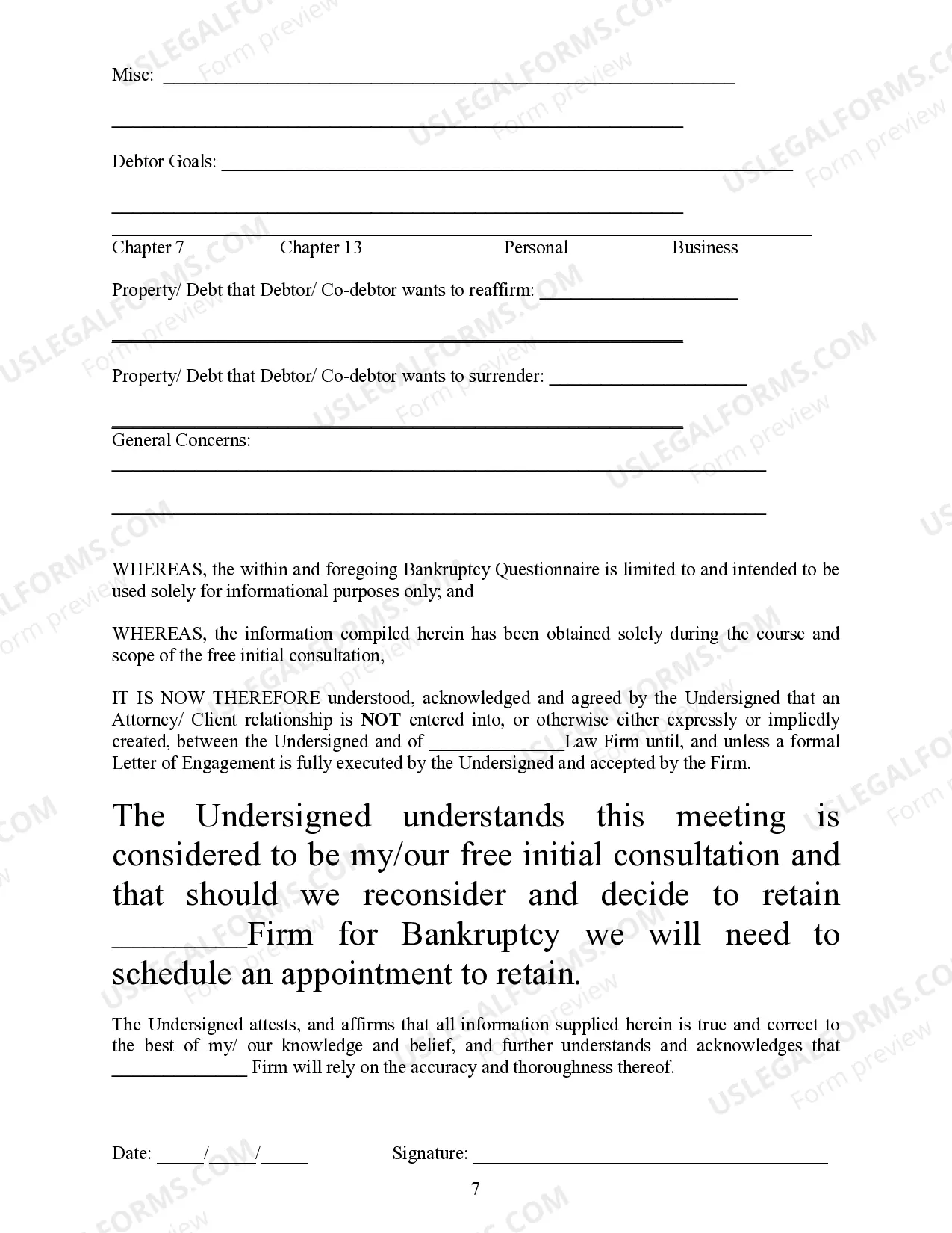 Preview Bankruptcy Intake Questionnaire