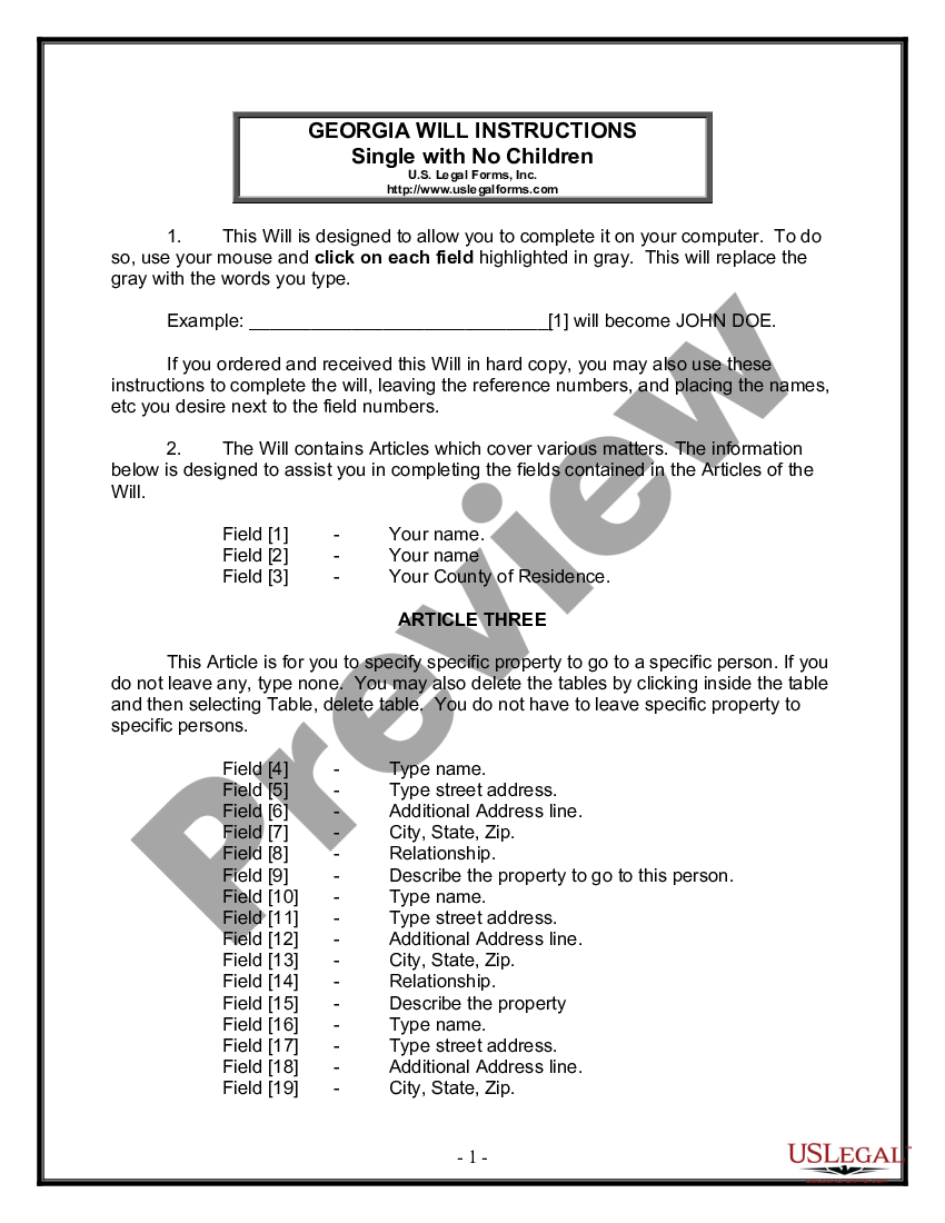 Legal Last Will and Testament Form for Single Person with No