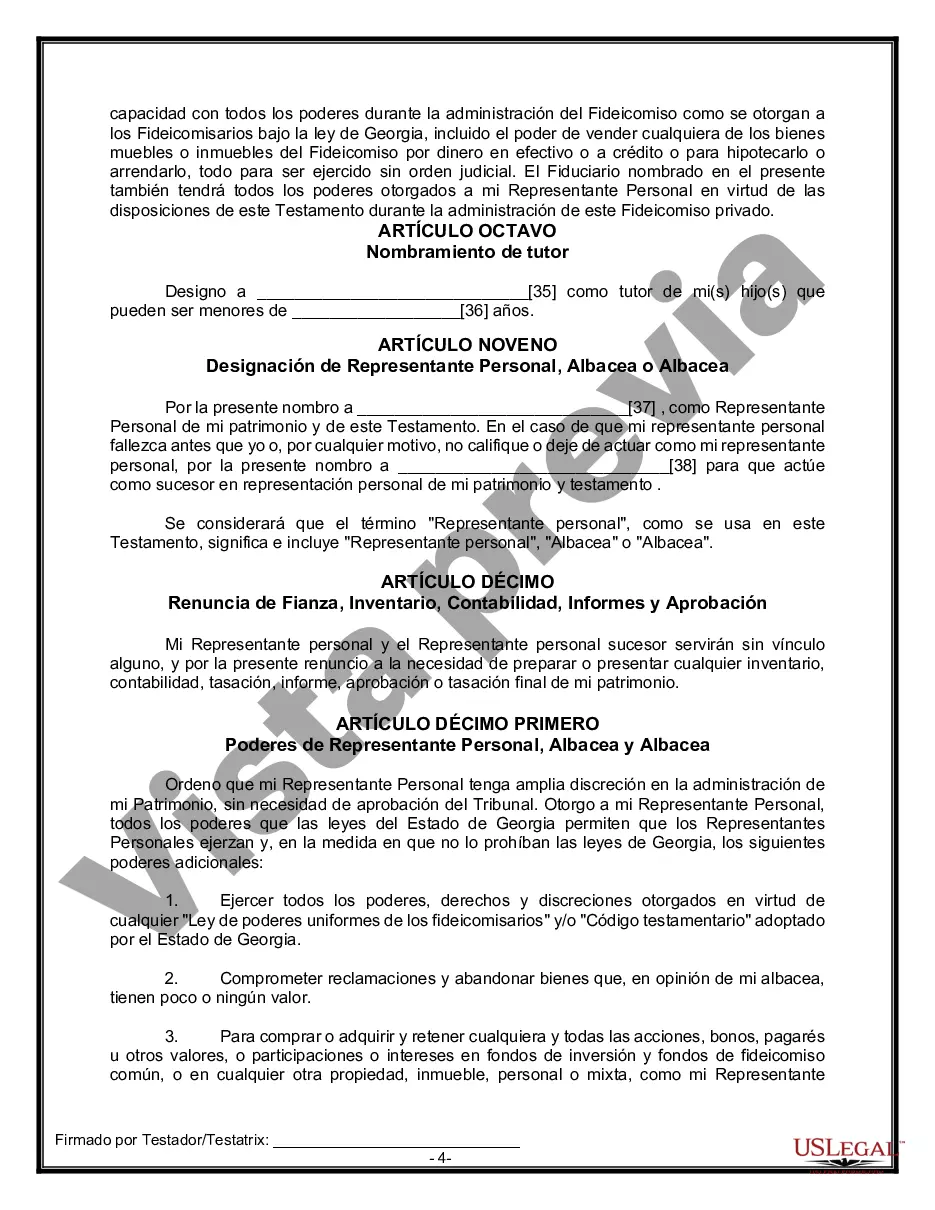 Preview Formulario Legal de Última Voluntad y Testamento para una Persona Soltera con Hijos Menores