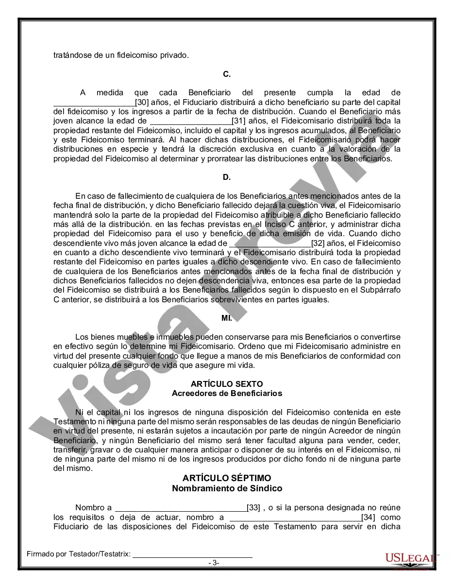 Preview Formulario Legal de Última Voluntad y Testamento para una Persona Soltera con Hijos Menores