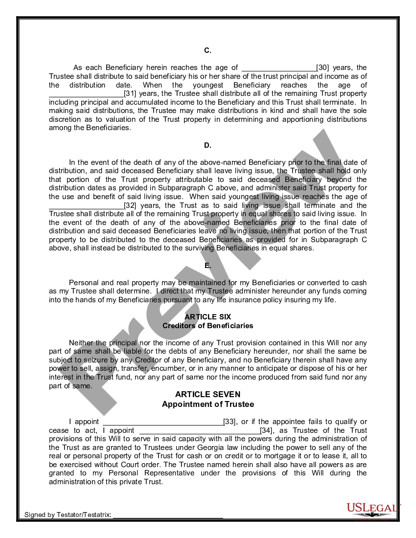 Georgia Legal Last Will And Testament Form For A Single Person With Minor Children Legal Will