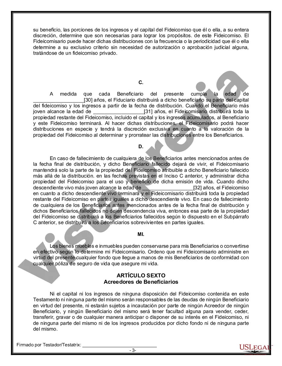 Preview Formulario Legal de Última Voluntad y Testamento para Persona Soltera con Hijos Adultos y Menores
