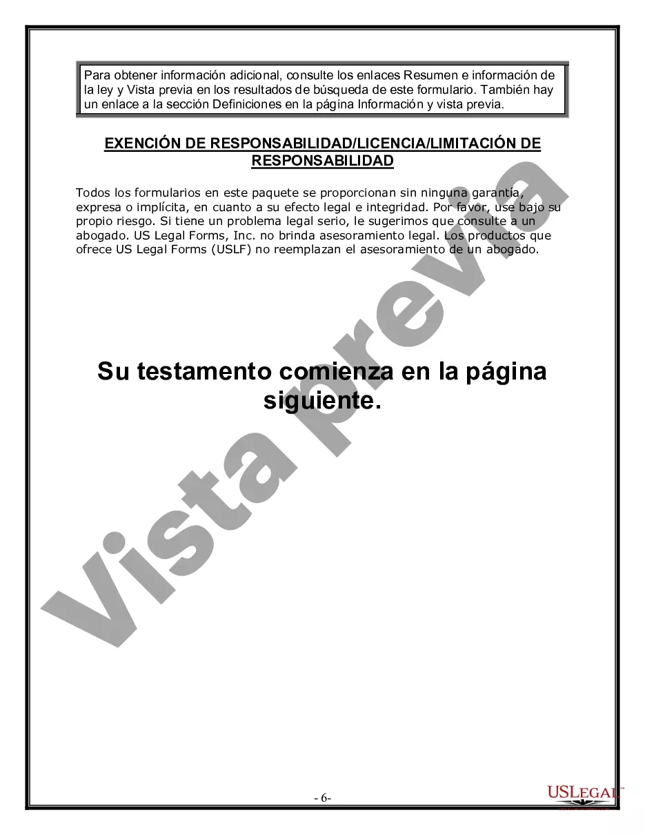 Preview Formulario Legal de Última Voluntad y Testamento para Persona Soltera con Hijos Adultos y Menores