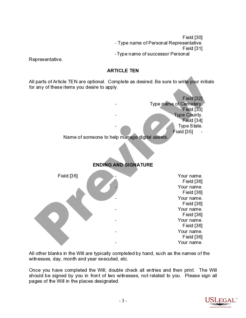 Preview Last Will and Testament for Single Person with Adult Children