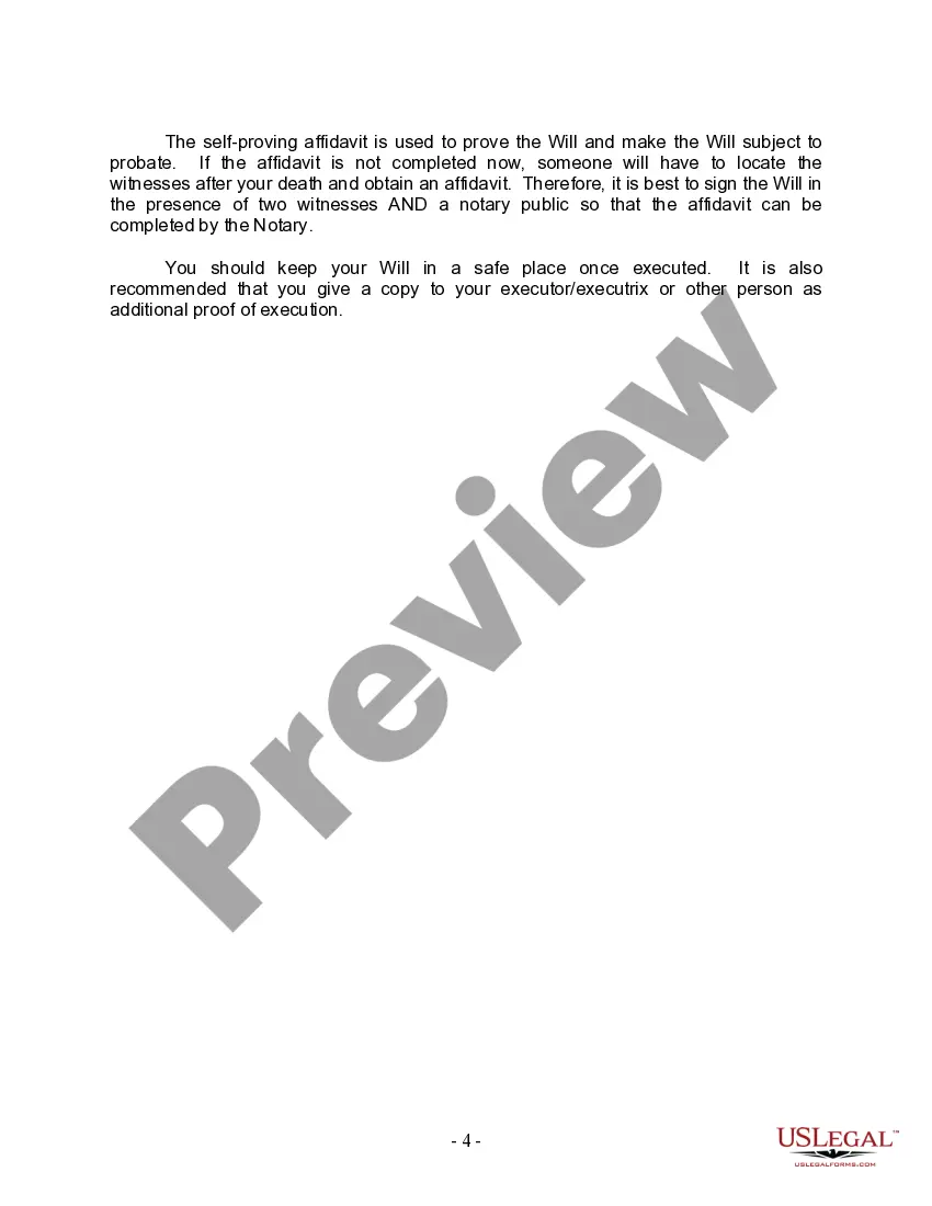 Preview Last Will and Testament for Single Person with Adult Children