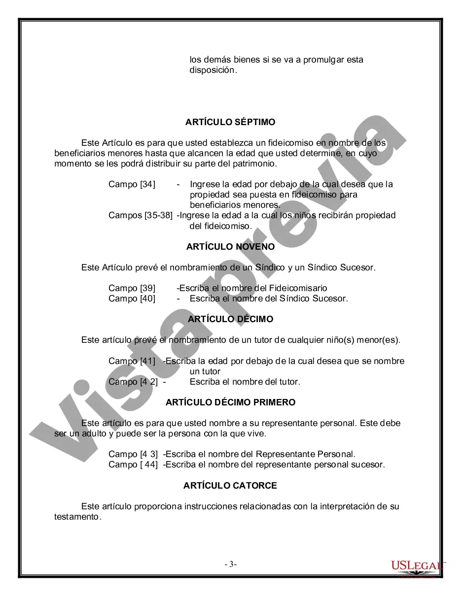 Preview Última voluntad y testamento legal para persona casada con hijos menores de edad de un matrimonio anterior