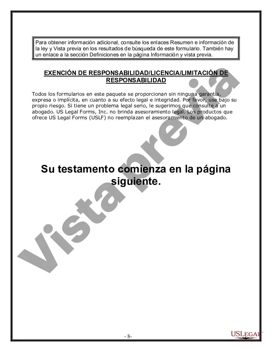Preview Última voluntad y testamento legal para persona casada con hijos menores de edad de un matrimonio anterior