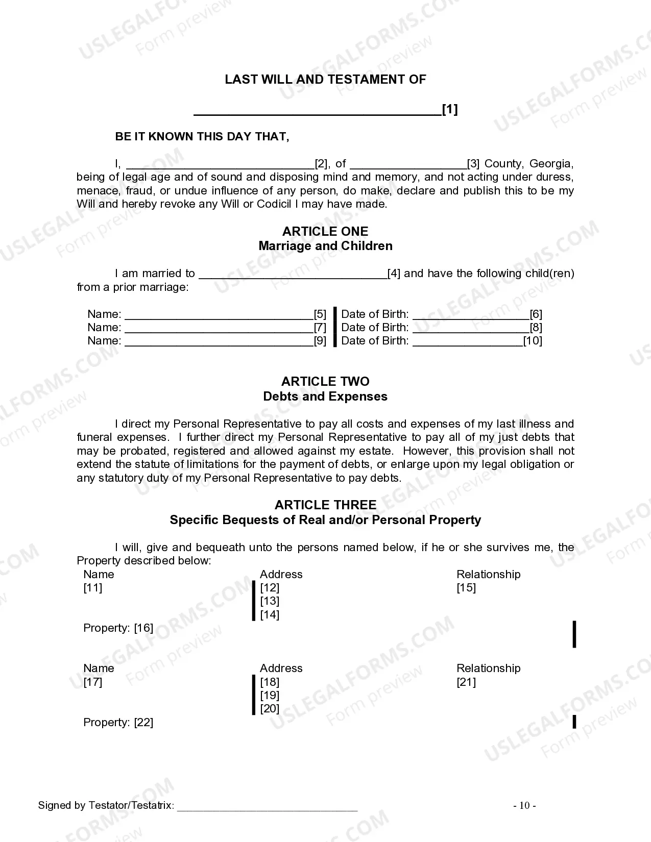 Preview Last Will and Testament for Married person with Minor Children from Prior Marriage