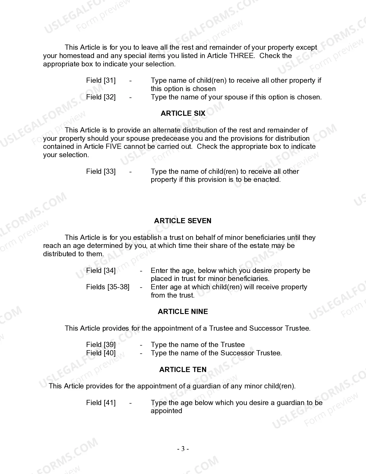 Preview Last Will and Testament for Married person with Minor Children from Prior Marriage
