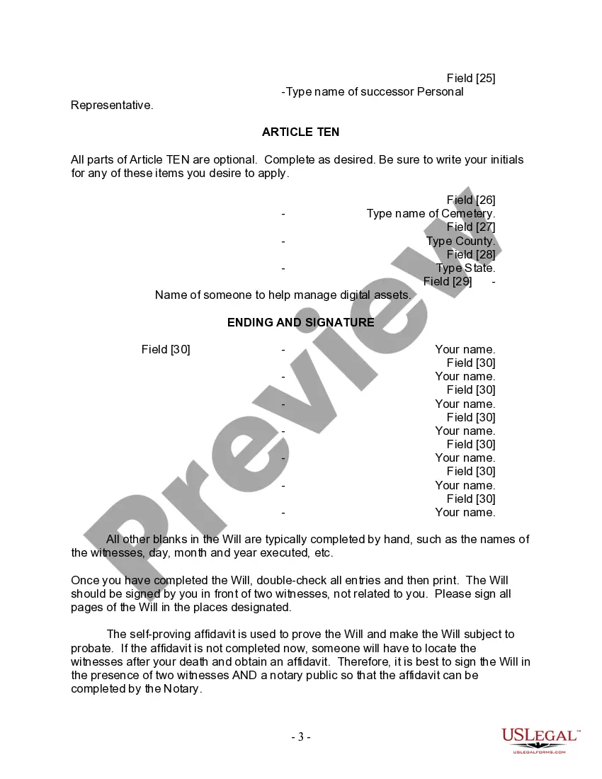 Preview Last Will and Testament for Divorced Person Not Remarried with No Children