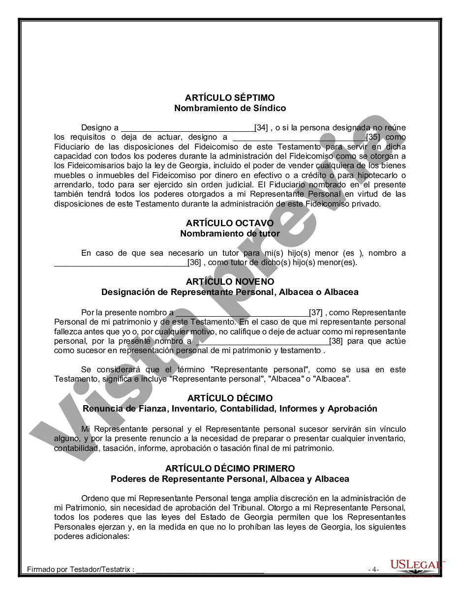 Preview Formulario de última voluntad y testamento legal para personas divorciadas que no se han vuelto a casar con hijos menores