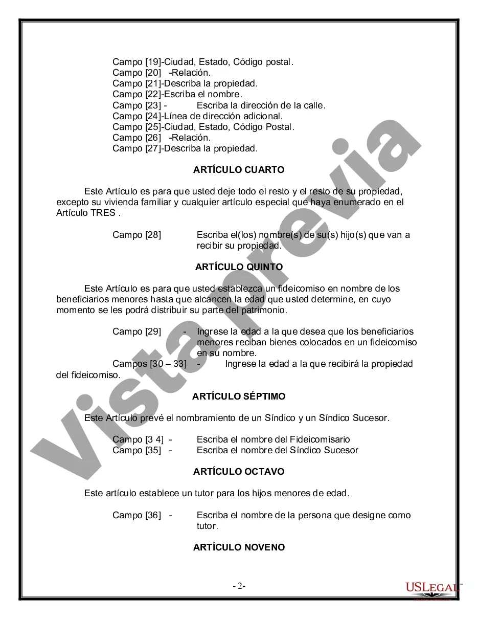 Preview Formulario de última voluntad y testamento legal para personas divorciadas que no se han vuelto a casar con hijos menores