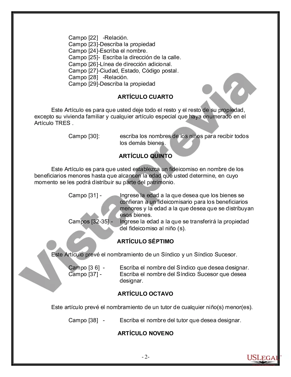 Preview Formulario de última voluntad y testamento legal para personas divorciadas que no se han vuelto a casar con hijos adultos y menores