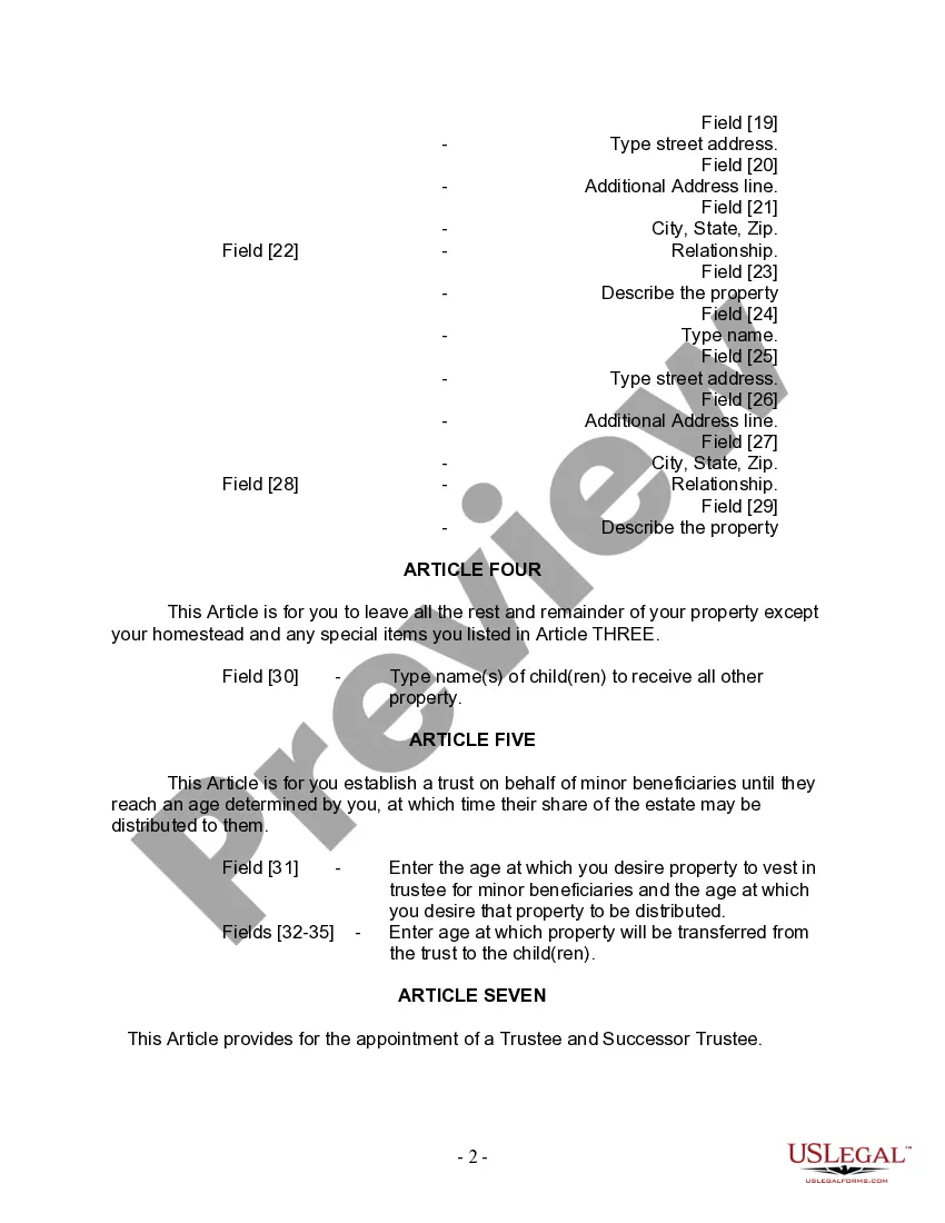 Preview Last Will and Testament for Divorced Person Not Remarried with Adult and Minor Children